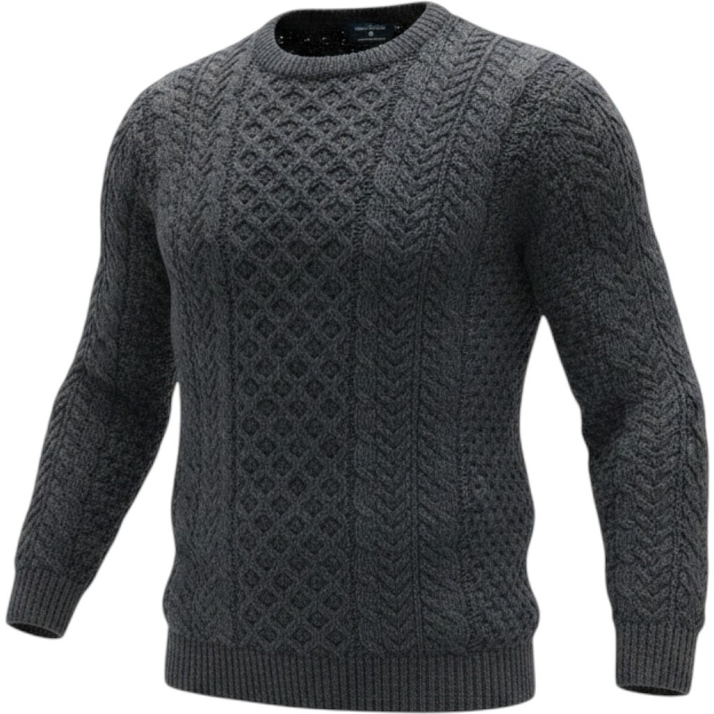 The Irish Store Aran Sweater Mens XL Charcoal Grey 100% Merino Wool Made Ireland
